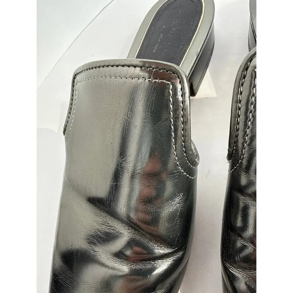 Rag & Bone Luis Silver Metallic Leather Mule Slides EU 37 US 7 Italy
